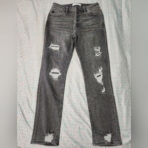 KanCan Charcoal Distressed Straight Leg Jeans